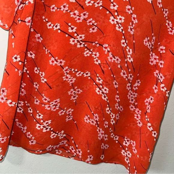 Cabi Orange & White Floral V Neck Lightweight Flowy Short Sleeve Blouse Medium - Picture 6 of 14